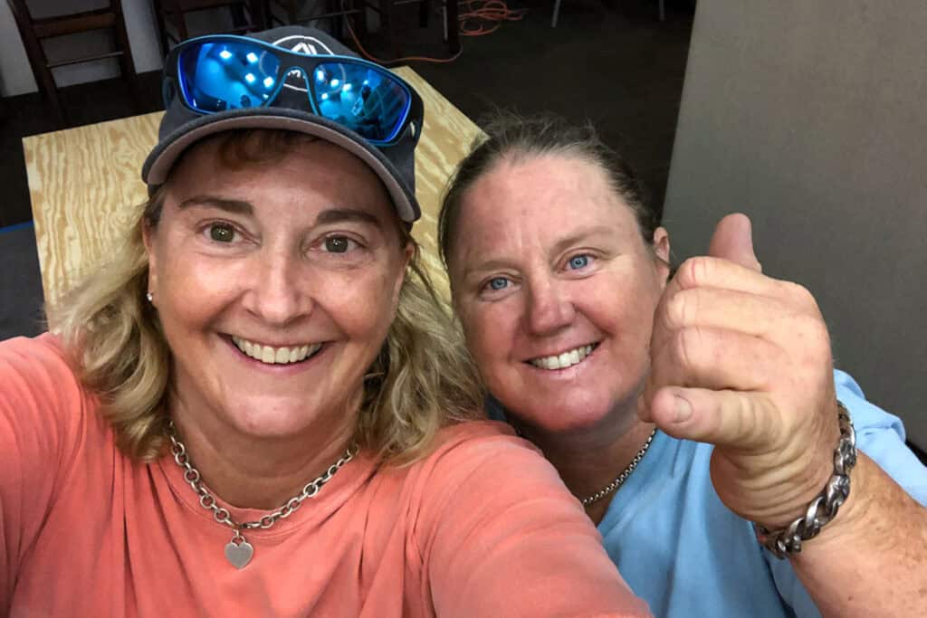 Donna and Roxanne of RanD Remodeling during construction of the Stonewall Inn exhibit for the Stonewall National Museum, Archives, & Library in Fort Lauderdale